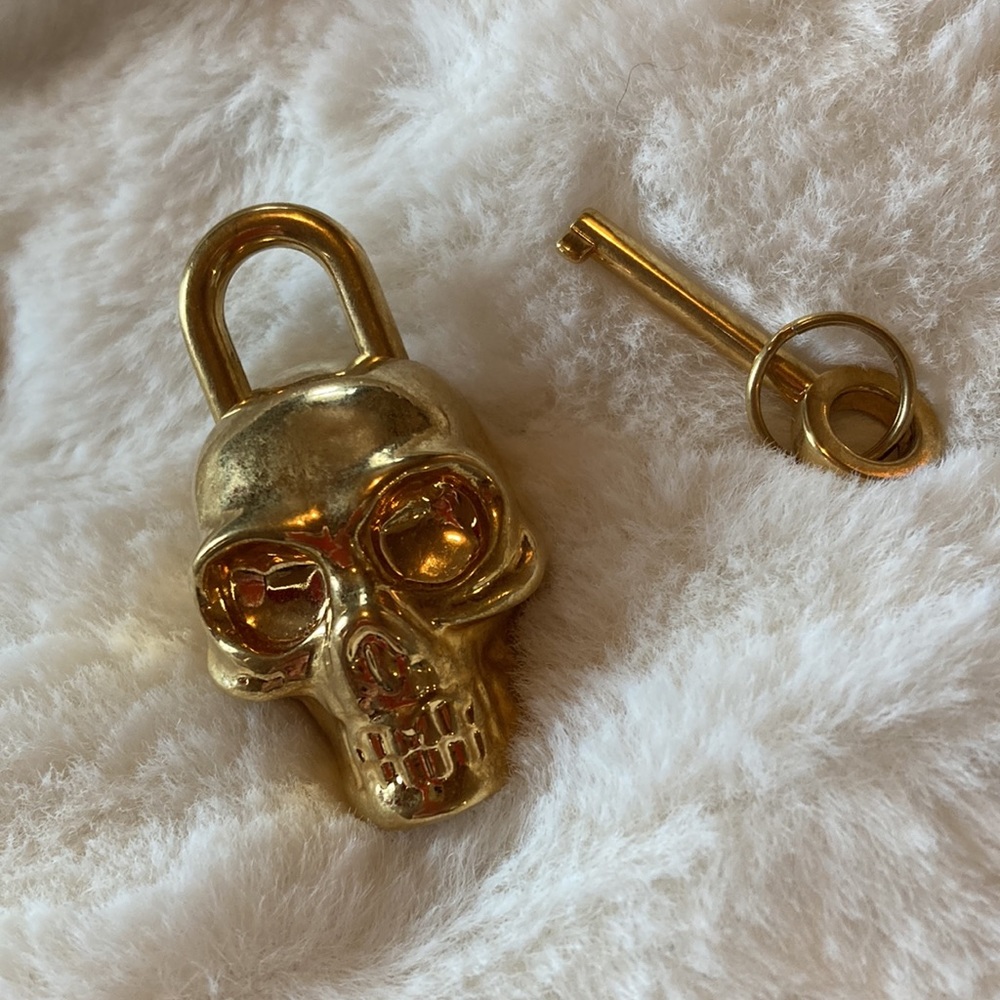 ALEXANDER McQUEEN Skull Padlock and Key Gold Tone